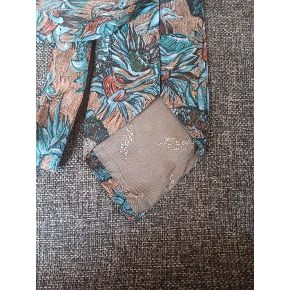 Todays Man Tie 70s 80s 90s Y2K Mens Beige Blue Brown Floral 3.5 Wide 58 Long
